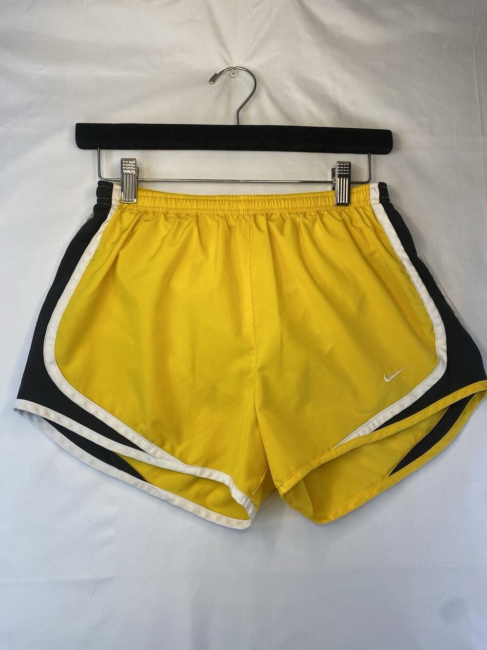 Nike FIT DRY Women's Athletic Running Shorts Yellow Black White Colorblock Lined